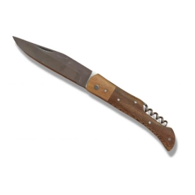 Couteau pliant Metal et manche en Platane avec Tire-bouchon lame 9cm