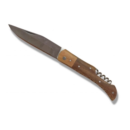 Couteau pliant Metal et manche en Platane avec Tire-bouchon lame 9cm