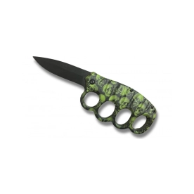 Couteau Poing Américain Green Skull Lame Pliante 10cm