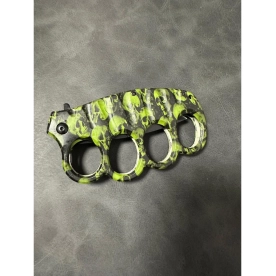 Couteau Poing Américain Green Skull Lame Pliante 10cm